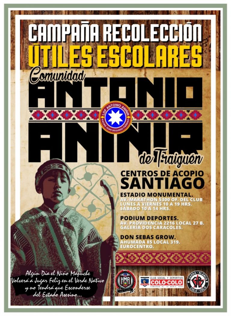 CSD Colo-Colo Recolectara Útiles  Escolares Para Niños de la Comunidad Antonio Aniñir de Traiguén