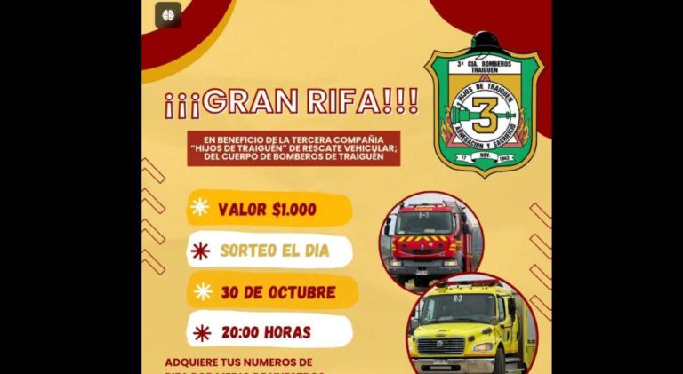 Tercera Compañía de Bomberos de Traiguén Lanza Gran Rifa para Fortalecer Rescate Vehicular