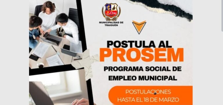 Municipalidad de Traiguén abre postulaciones para Programa Social de Empleo Municipal