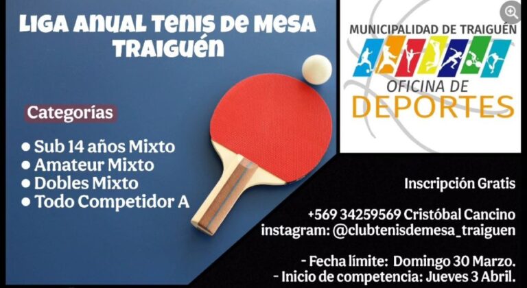 Liga Anual de Tenis de Mesa en Traiguén: ¡Inscripciones Abiertas!