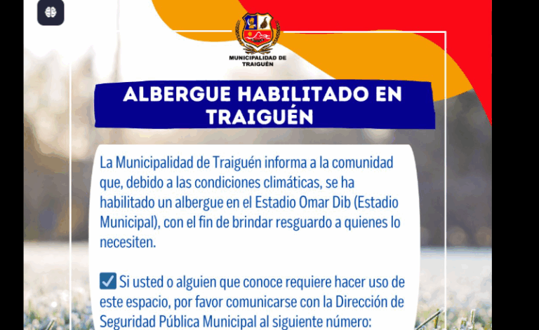 Municipalidad de Traiguén habilita albergue temporal por bajas temperaturas